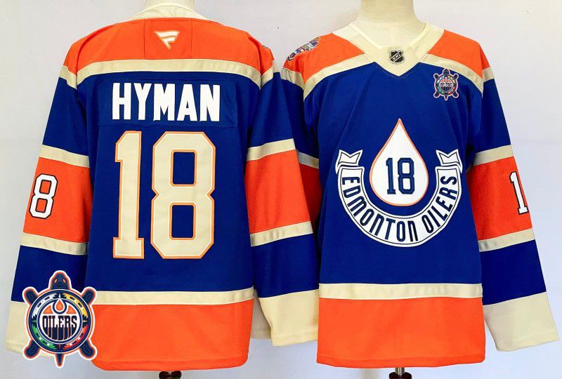 Men Edmonton Oilers #18 Hyman Blue Fanatics 2025 NHL Jersey style 6